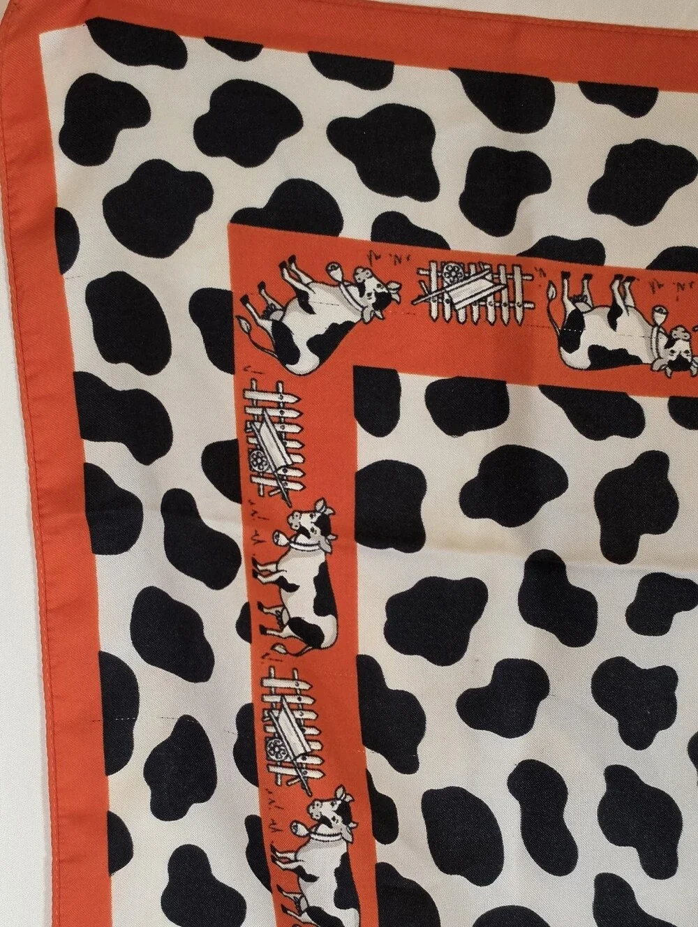 Vintage Made in Italy Cow Print Bandana Scarf Red Border 22x22 Western Wild Rag